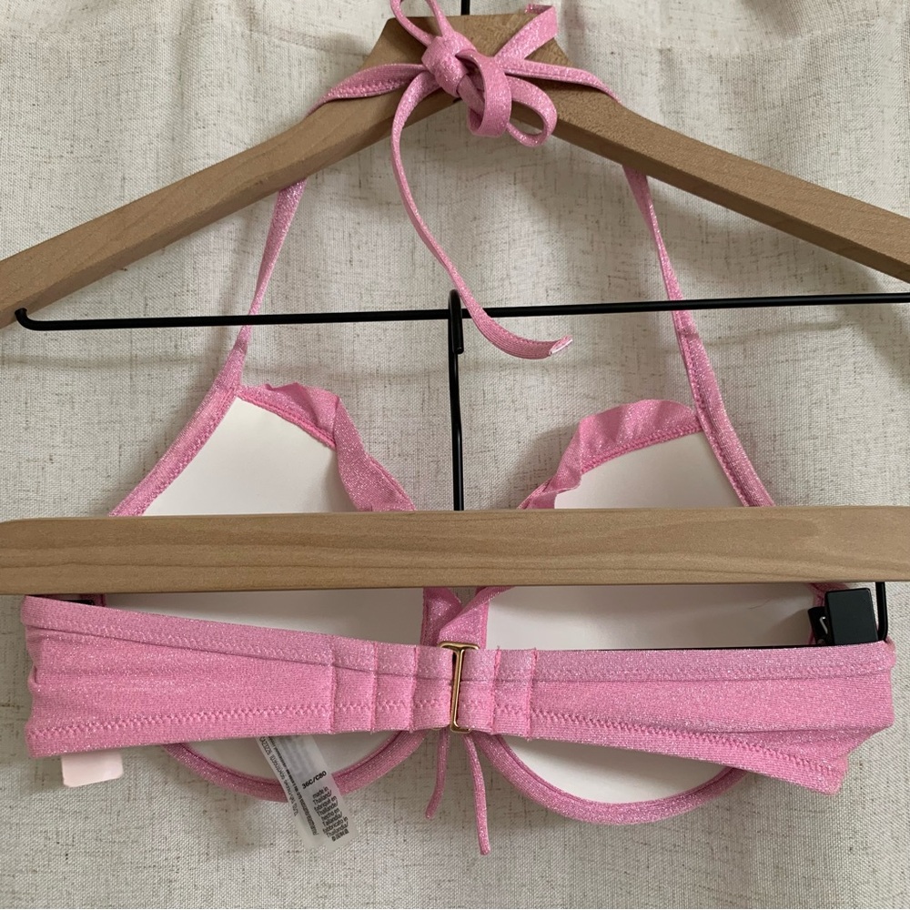 Victorias Secret Sparkly Glitter Barbie Pink Moderate Push up Tie Bikini Top 36C - Picture 5 of 6